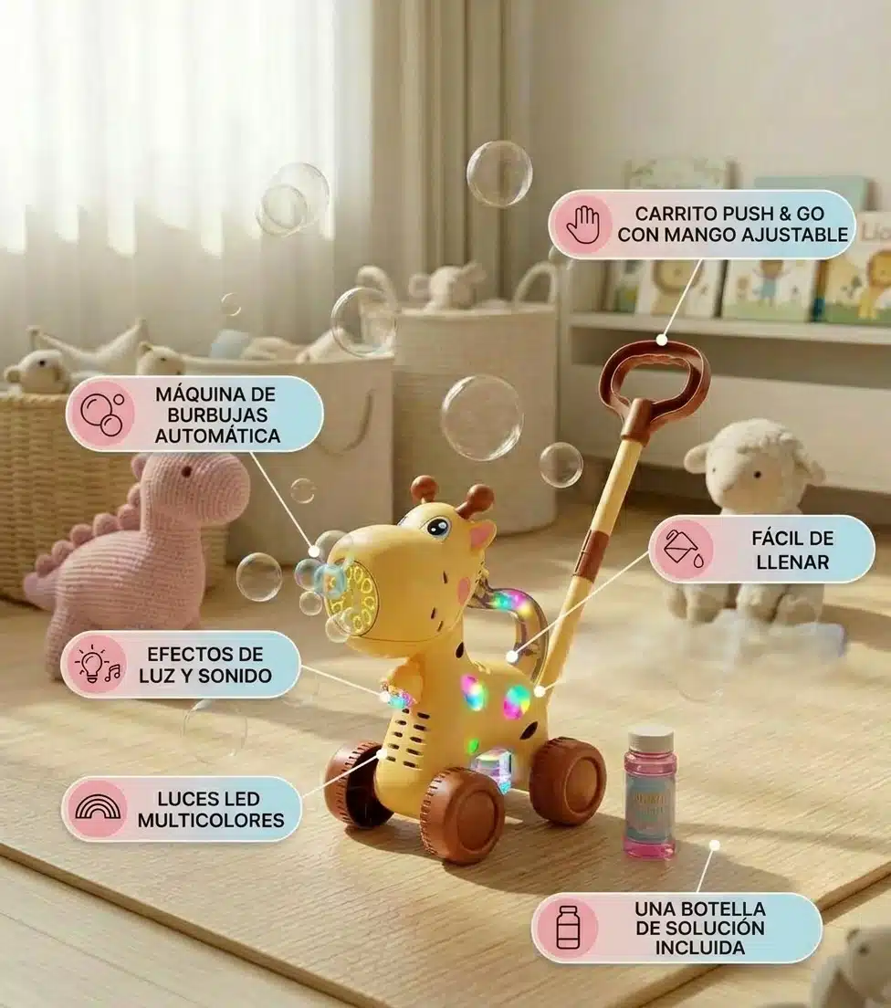 Carro Caminador De Burbujas De Empuje Musical Y Con Luces Para Niños Jirafa - Imagen 2