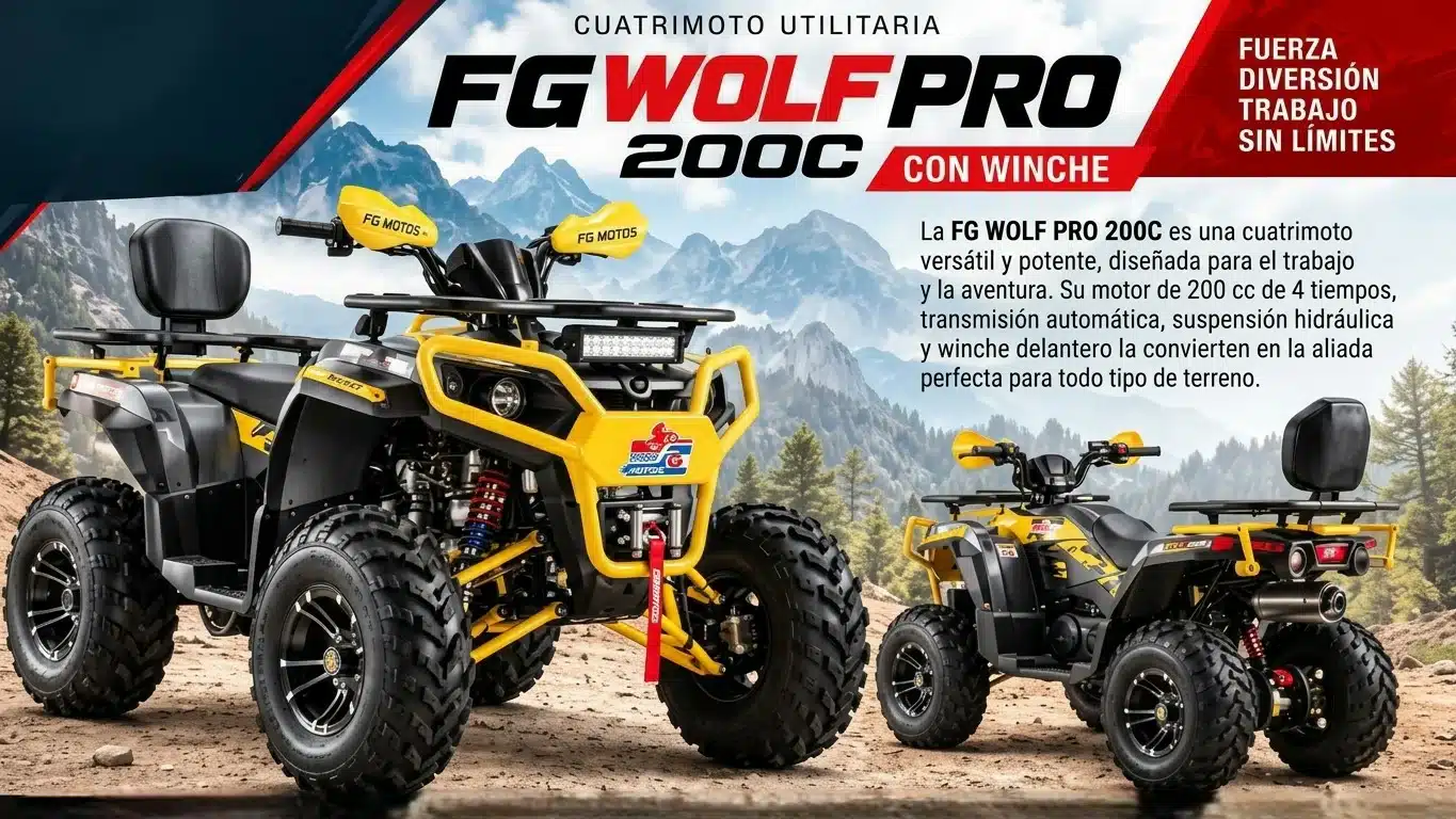 Cuatrimoto FG Wolf Pro 200 cc Con Winche Amarilla Con Negro - Imagen 5