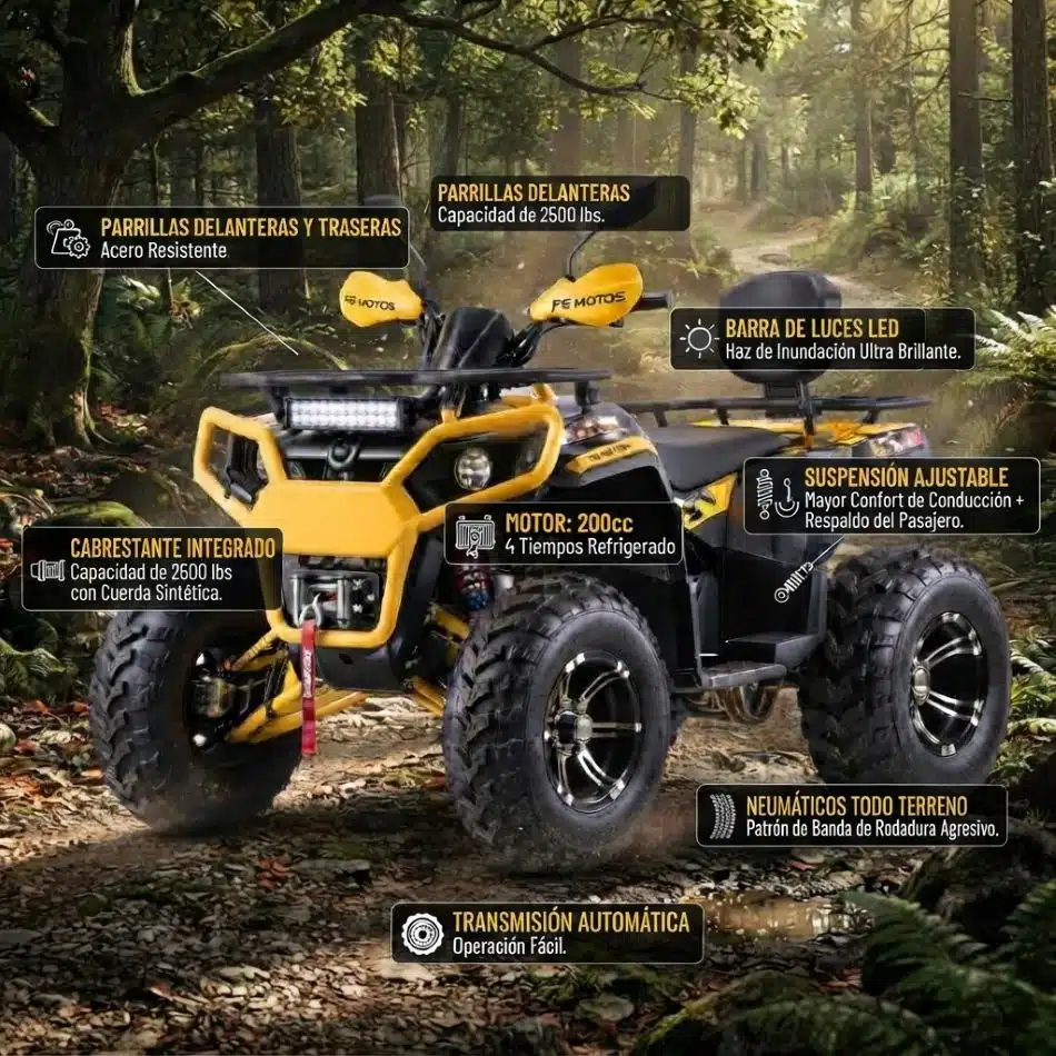 Cuatrimoto FG Wolf Pro 200 cc Con Winche Amarilla Con Negro - Imagen 2