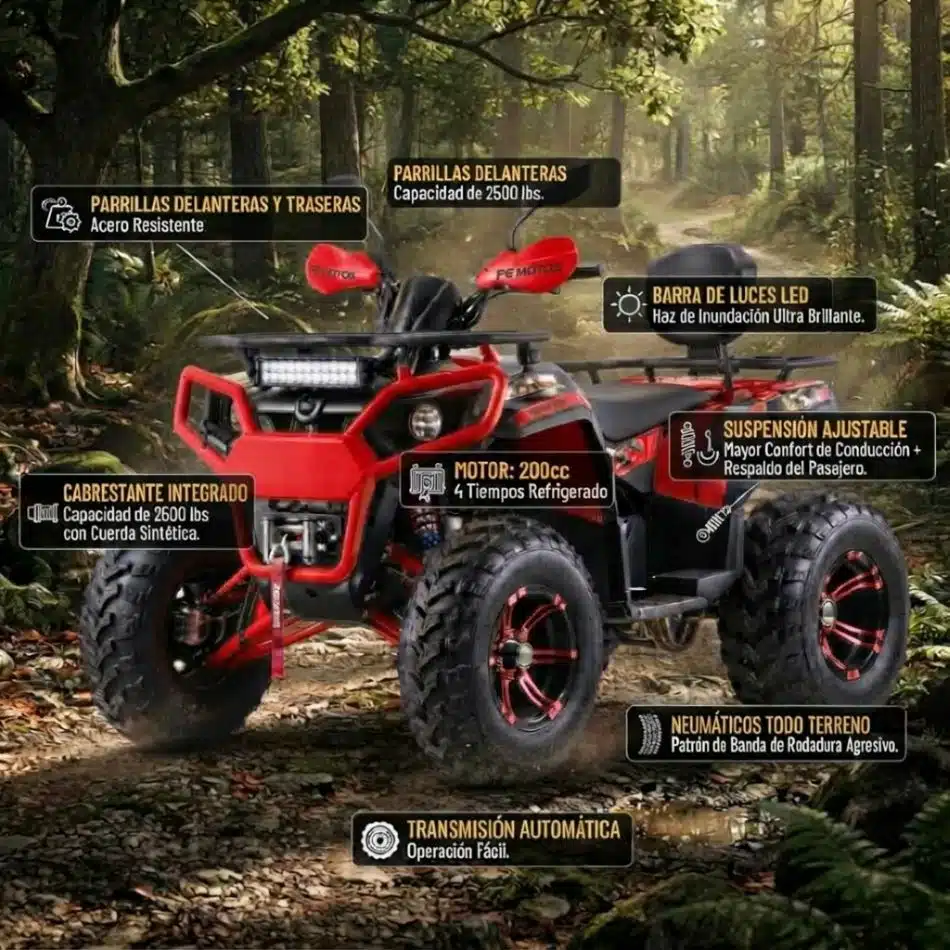 Cuatrimoto FG Wolf Pro 200 cc Con Winche Rojo Con Negro - Imagen 2