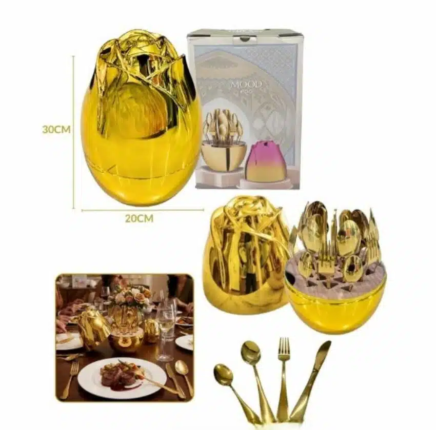 Juego De Cubiertos 24pcs Acero Inoxidable Estuche Huevo Rosa Dorado - Imagen 3