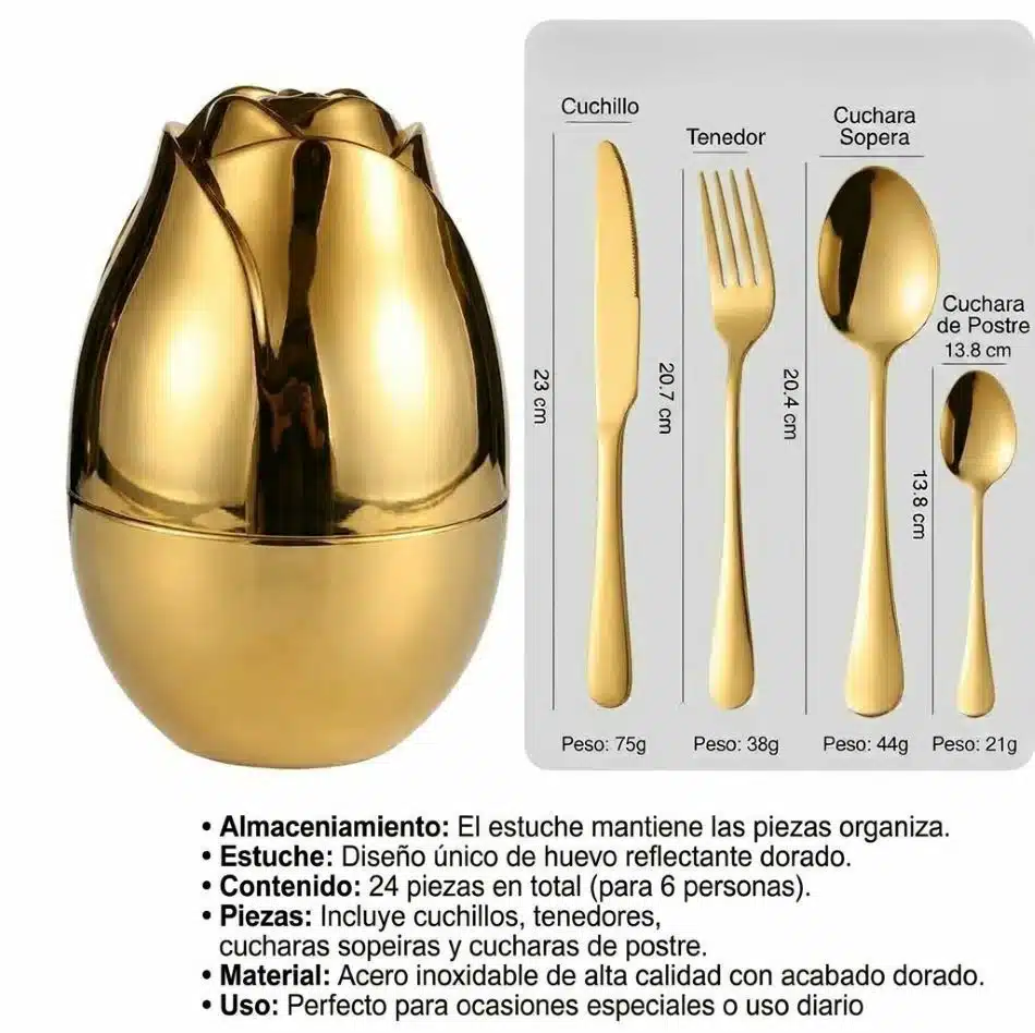Juego De Cubiertos 24pcs Acero Inoxidable Estuche Huevo Rosa Dorado - Imagen 2