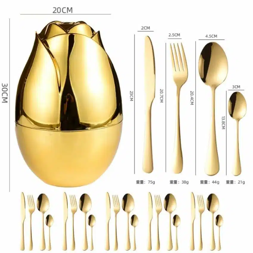 Juego De Cubiertos 24pcs Acero Inoxidable Estuche Huevo Rosa Dorado - Imagen 4