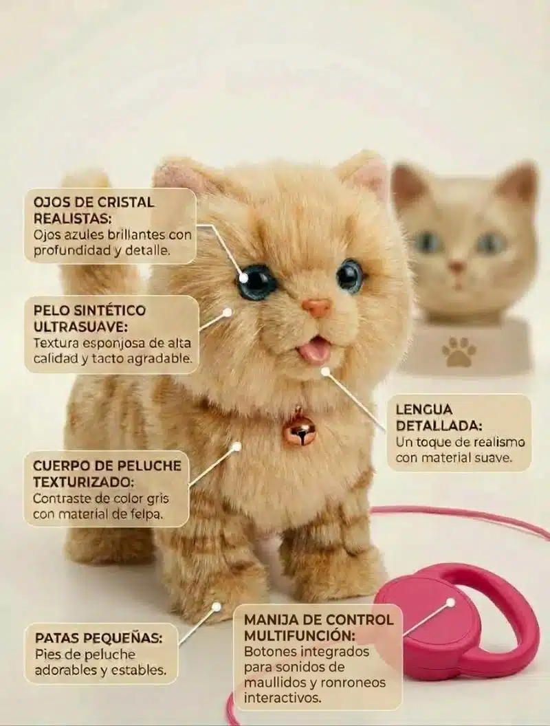 Gato Peluche Interactivo Camina Mueve La Cola Y Saca Lengua - Imagen 2
