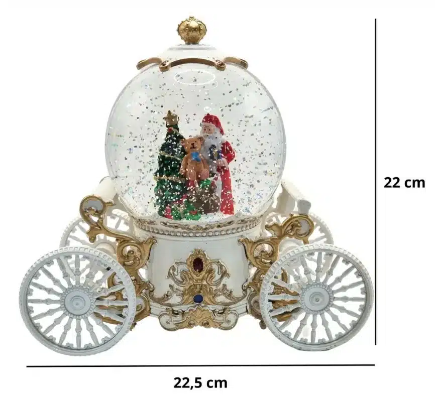 Lampara Navideña Diseño Carroza Con Papa Noel Luz y Sonido Blanco - Imagen 3
