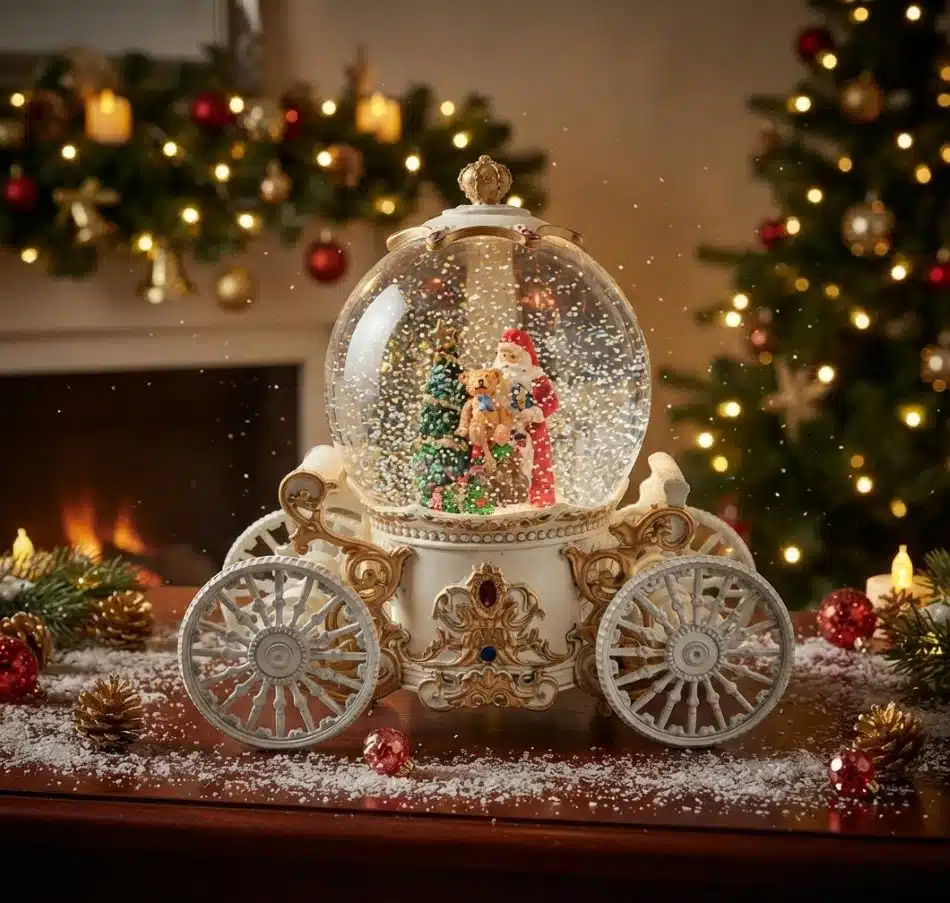 Lampara Navideña Diseño Carroza Con Papa Noel Luz y Sonido Blanco - Imagen 4