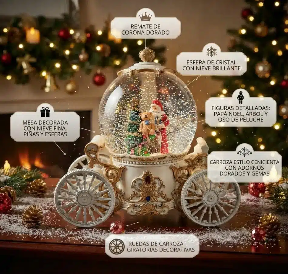 Lampara Navideña Diseño Carroza Con Papa Noel Luz y Sonido Blanco - Imagen 2
