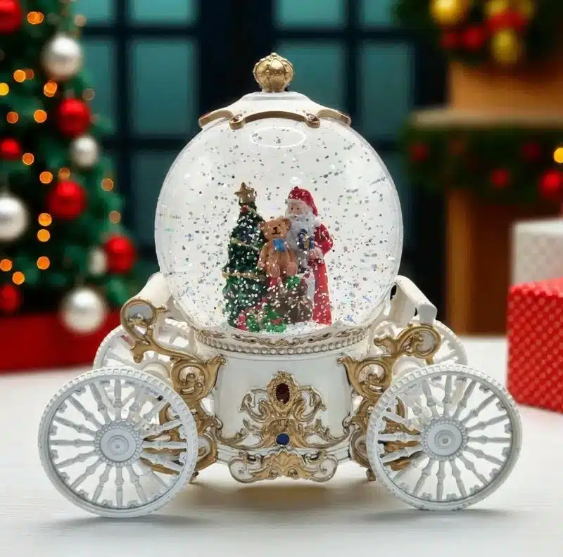Lampara Navideña Diseño Carroza Con Papa Noel Luz y Sonido Blanco - Imagen 5