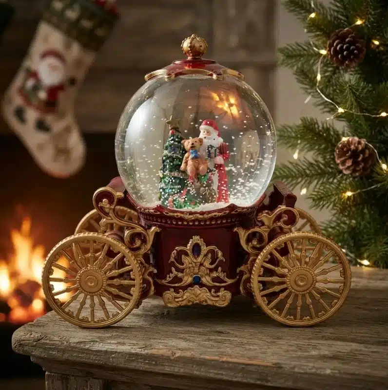 Lampara Navideña Diseño Carroza Con Papa Noel Luz y Sonido Rojo - Imagen 4
