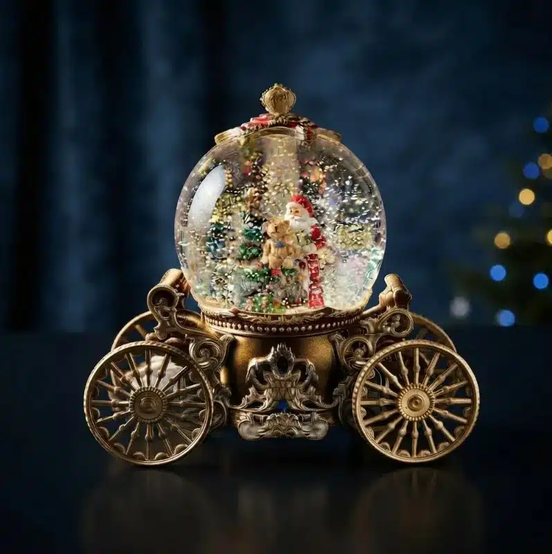 Lampara Navideña Diseño Carroza Con Papa Noel Luz y Sonido Dorada - Imagen 5