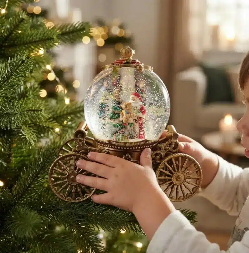 Lampara Navideña Diseño Carroza Con Papa Noel Luz y Sonido Dorada - Imagen 4