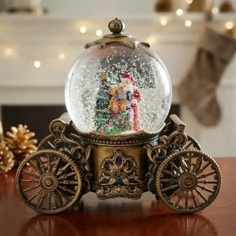 Lampara Navideña Diseño Carroza Con Papa Noel Luz y Sonido Dorada - Imagen 3