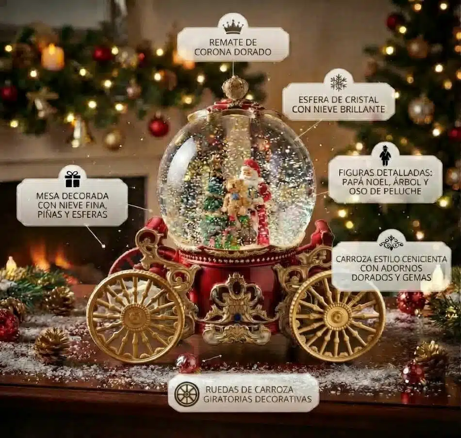 Lampara Navideña Diseño Carroza Con Papa Noel Luz y Sonido Rojo - Imagen 2