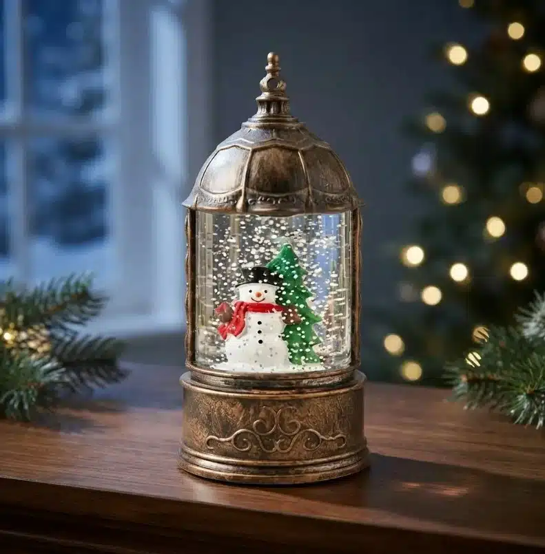 Lampara Navideña Diseño Mini Farol Globo Nieve Y Luz Dorado - Imagen 5