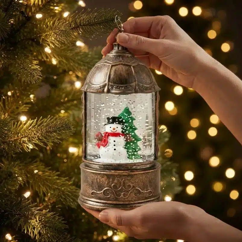 Lampara Navideña Diseño Mini Farol Globo Nieve Y Luz Dorado - Imagen 4
