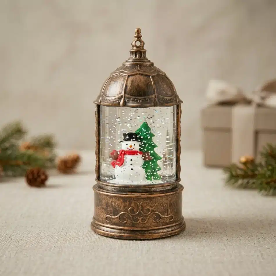 Lampara Navideña Diseño Mini Farol Globo Nieve Y Luz Dorado - Imagen 6
