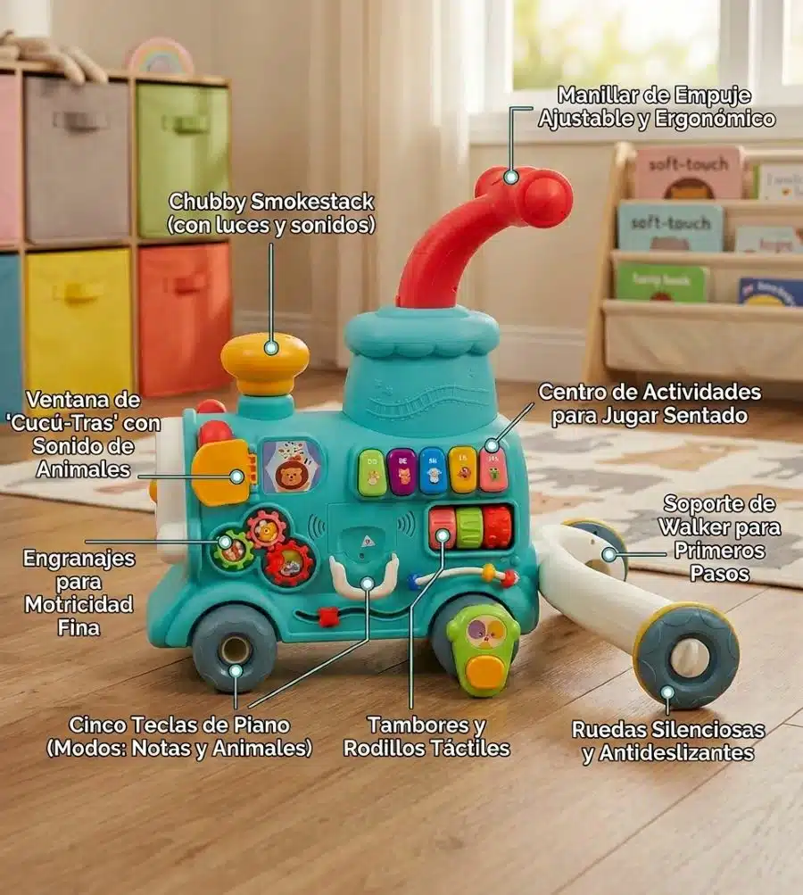 Tren Caminador Didáctico Con Luces Y Sonidos 3 En 1 Bebes - Imagen 2