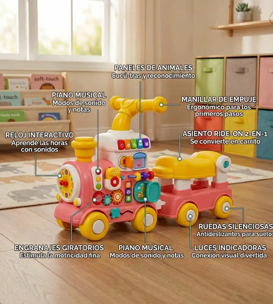Tren Caminador Didáctico Con Luces Y Sonidos 5 En 1 Bebes - Imagen 2